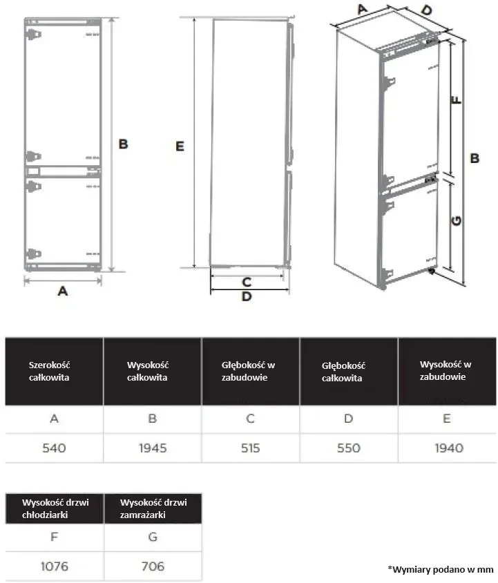 Lodówka do zabudowy DRC9455EN