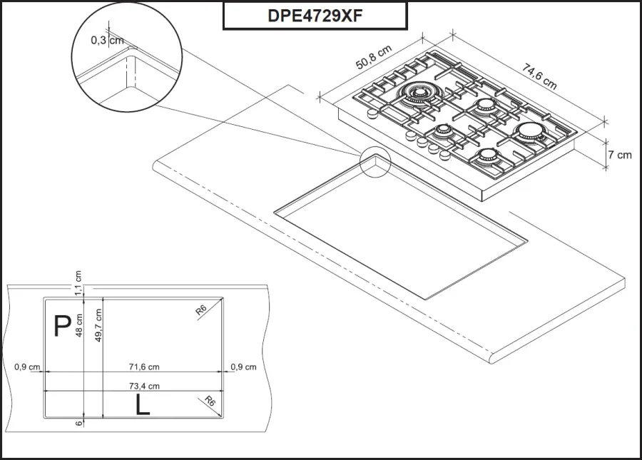 Płyta gazowa 75 CM DPE4729XF